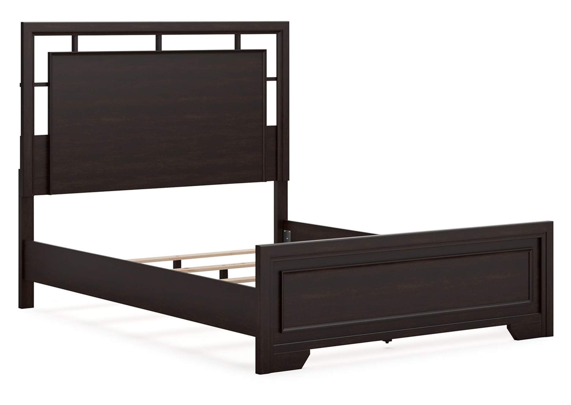 Covetown Queen Panel Bed with Mirrored Dresser, Chest and Nightstand angled view