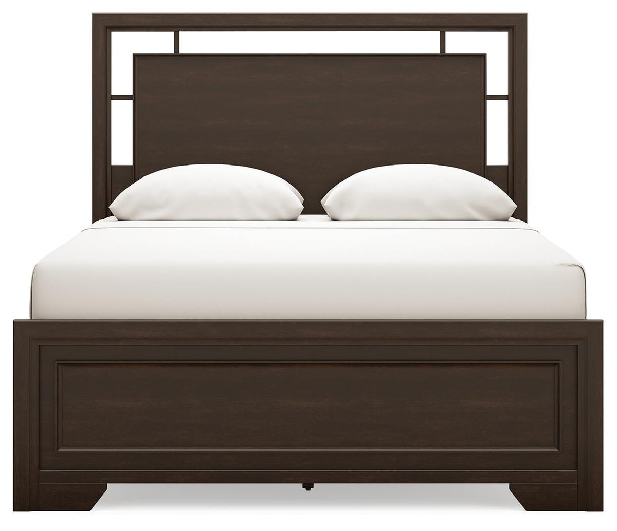 Covetown Queen Panel Bed in Dark Brown, front view