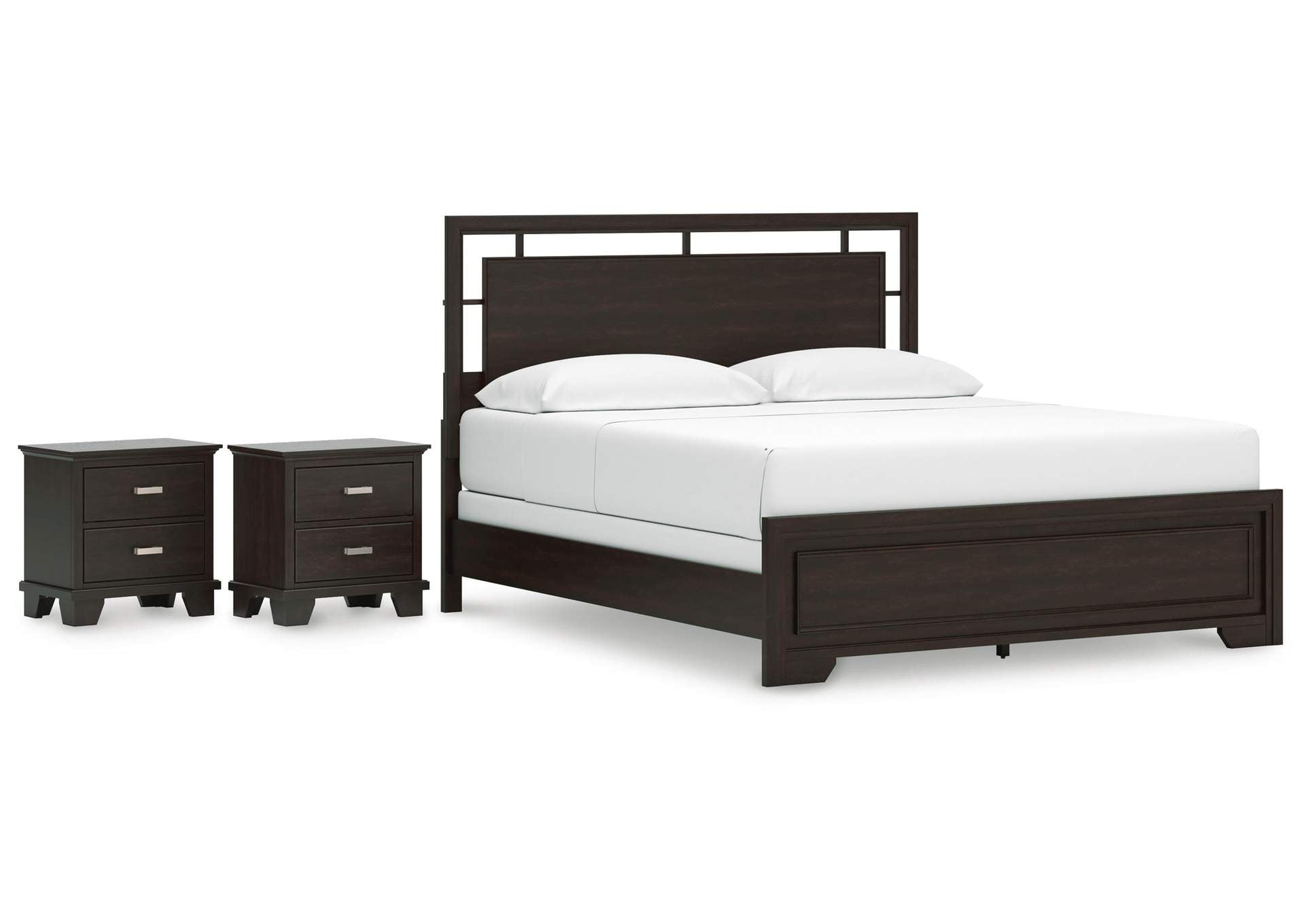 Covetown California King Panel Bed and 2 Nightstands