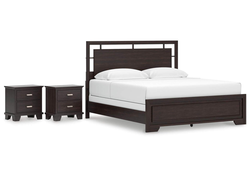 Covetown King Panel Bed and 2 Nightstands