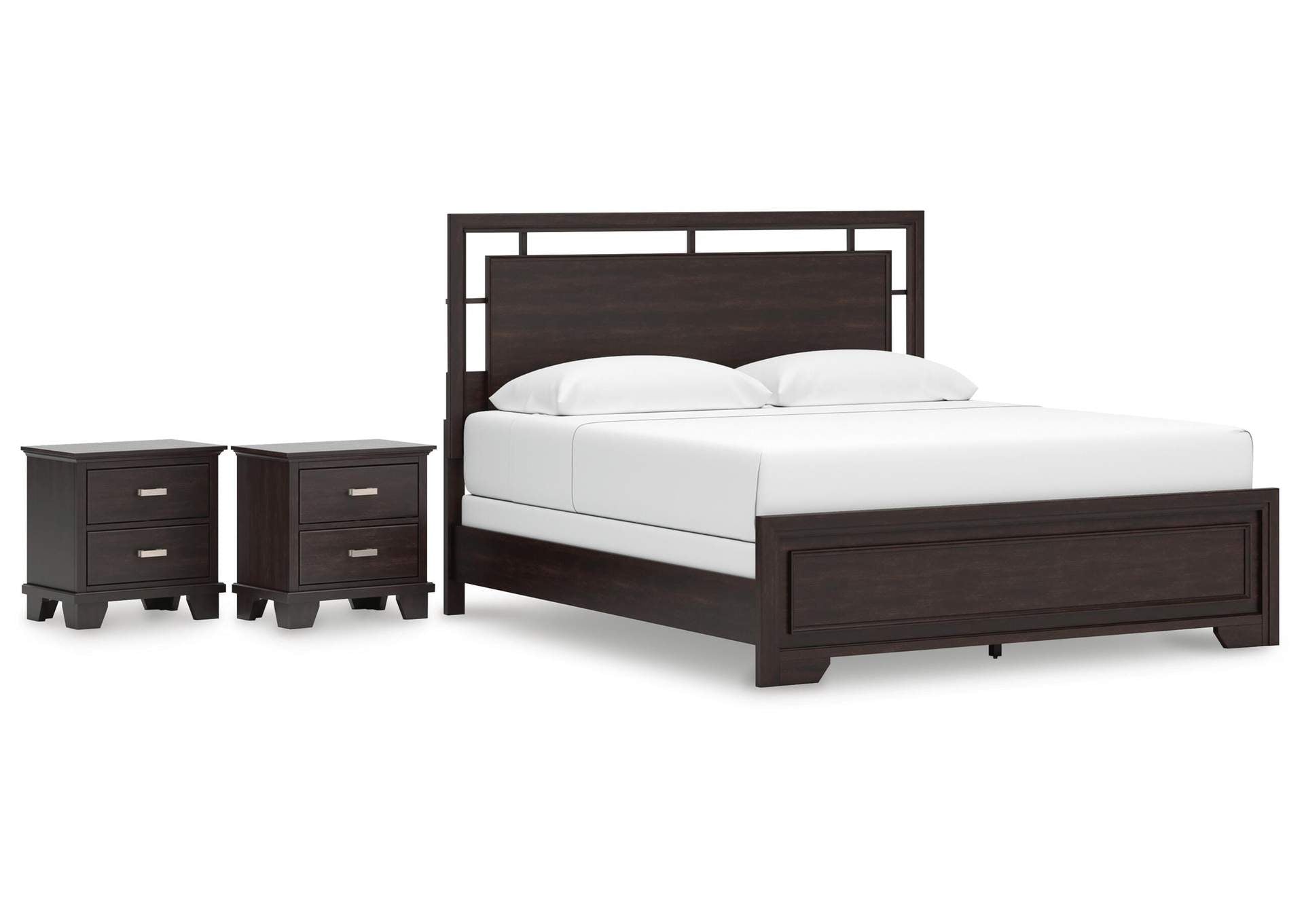 Covetown King Panel Bed and 2 Nightstands