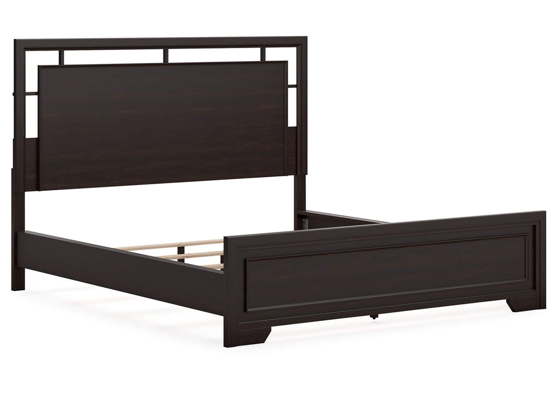 Covetown California King Panel Bed with Mirrored Dresser angled view