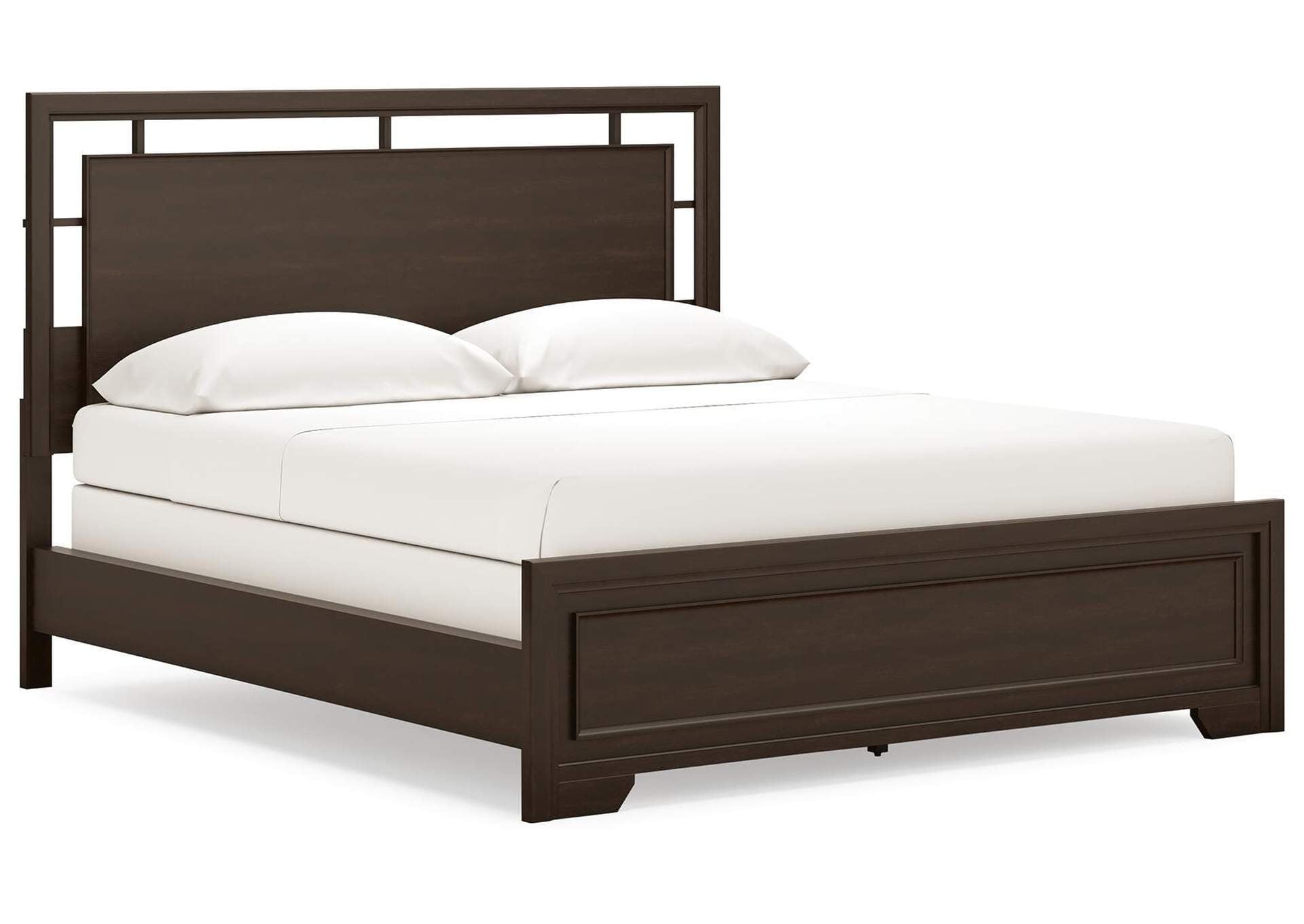 Covetown California King Panel Bed with Mirrored Dresser angled view