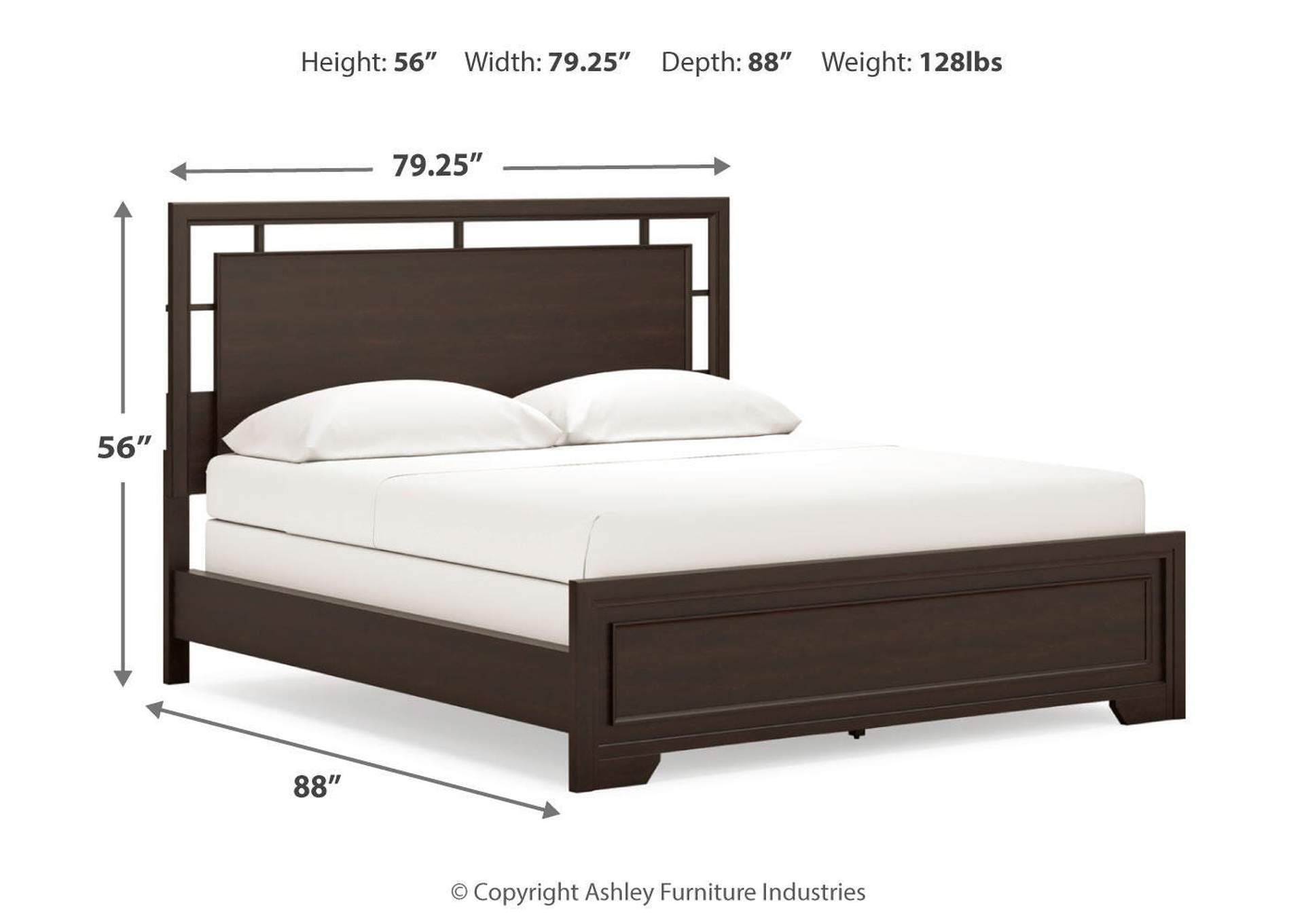Covetown California King Panel Bed, Dresser, Mirror and 2 Nightstands dimensions