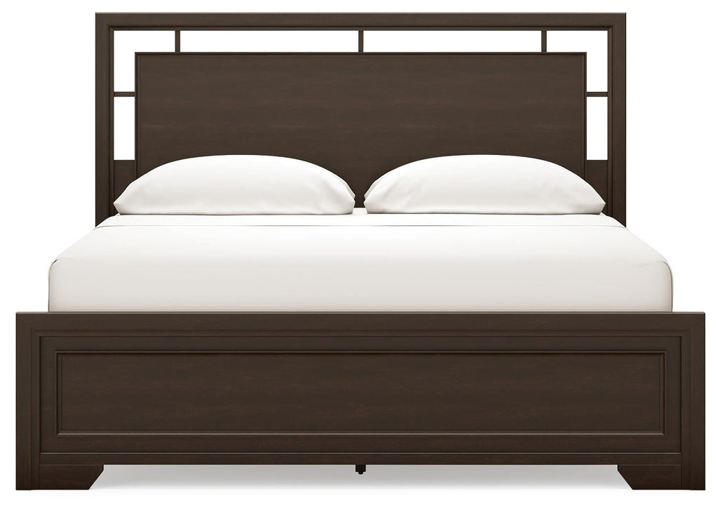 Covetown California King Panel Bed in Dark Brown, front view