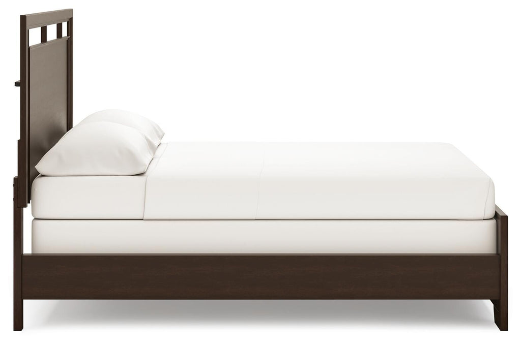 Covetown California King Panel Bed in Dark Brown, side view