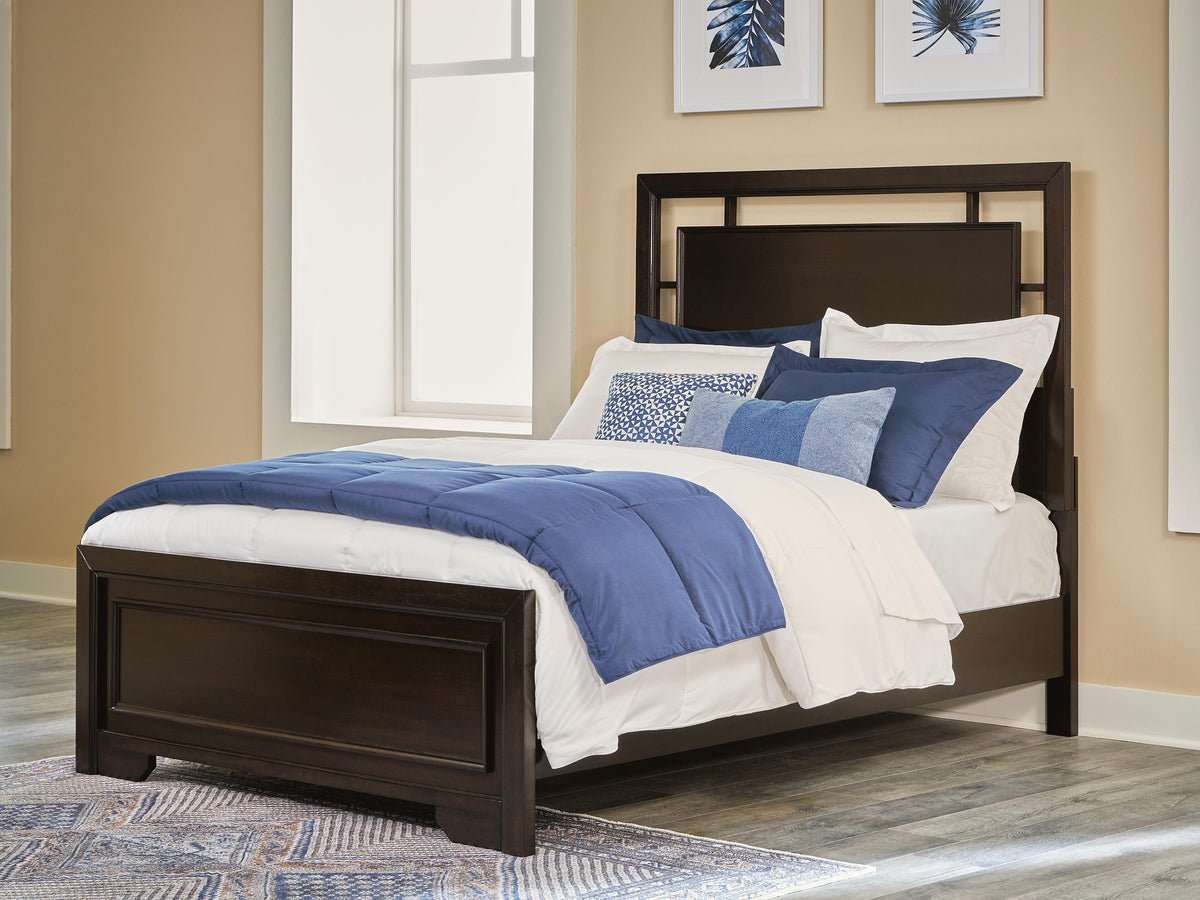 Covetown Full Panel Bed in Dark Brown, lifestyle view