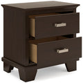 Covetown Nightstand in Dark Brown, open view