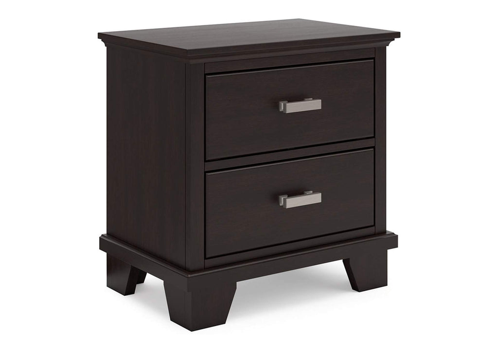 Covetown King Panel Bed with Mirrored Dresser and Nightstand angled view