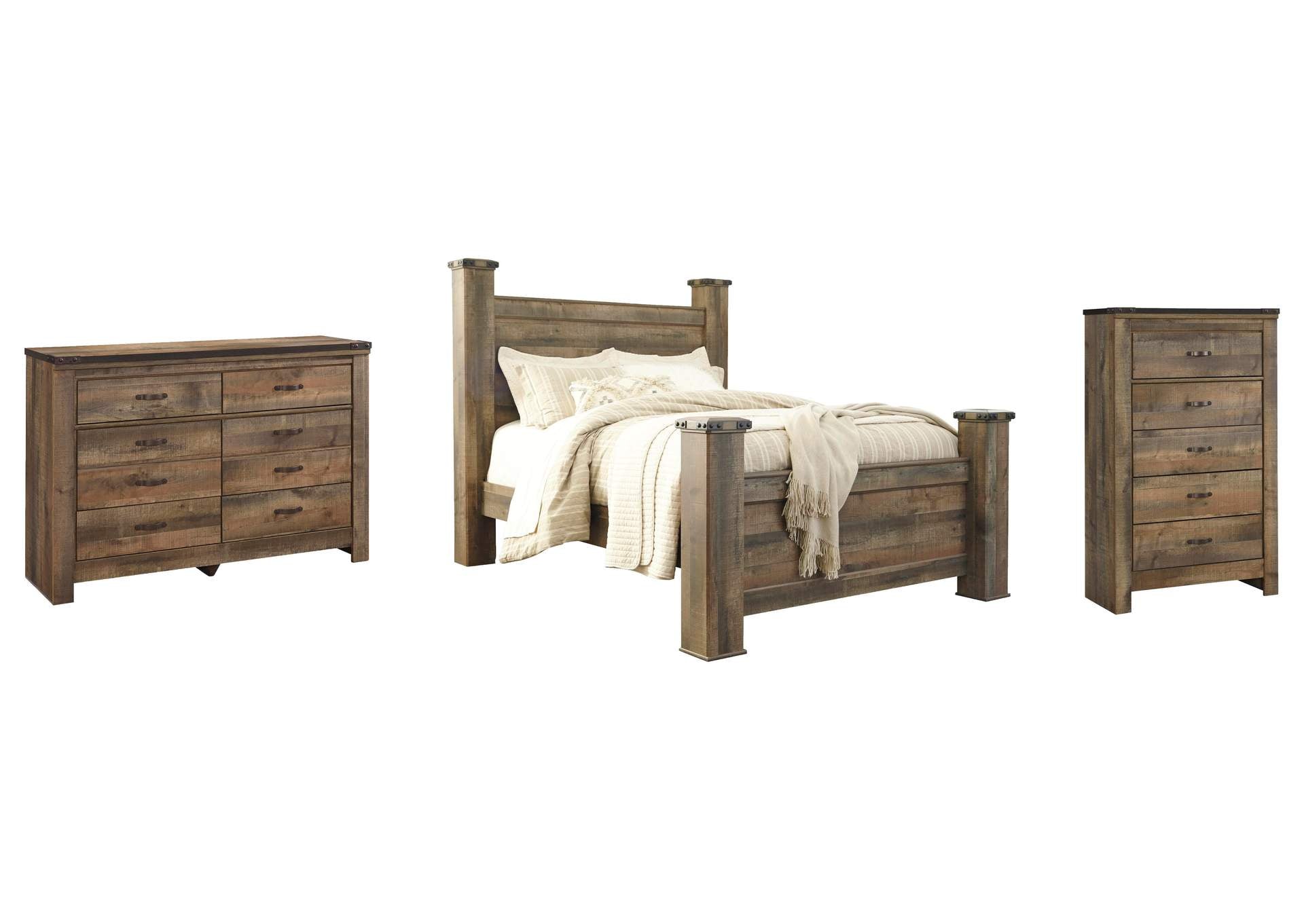 Trinell Queen Poster Bed with Dresser and Chest