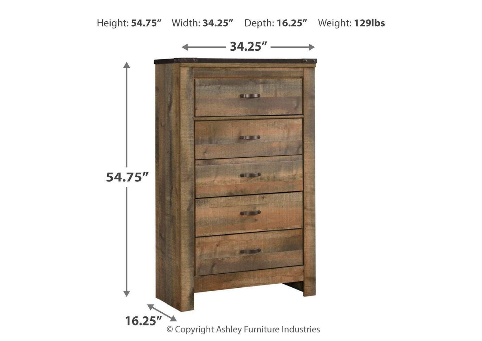 Trinell Queen Poster Bed with Dresser, Chest and 2 Nightstands dimensions