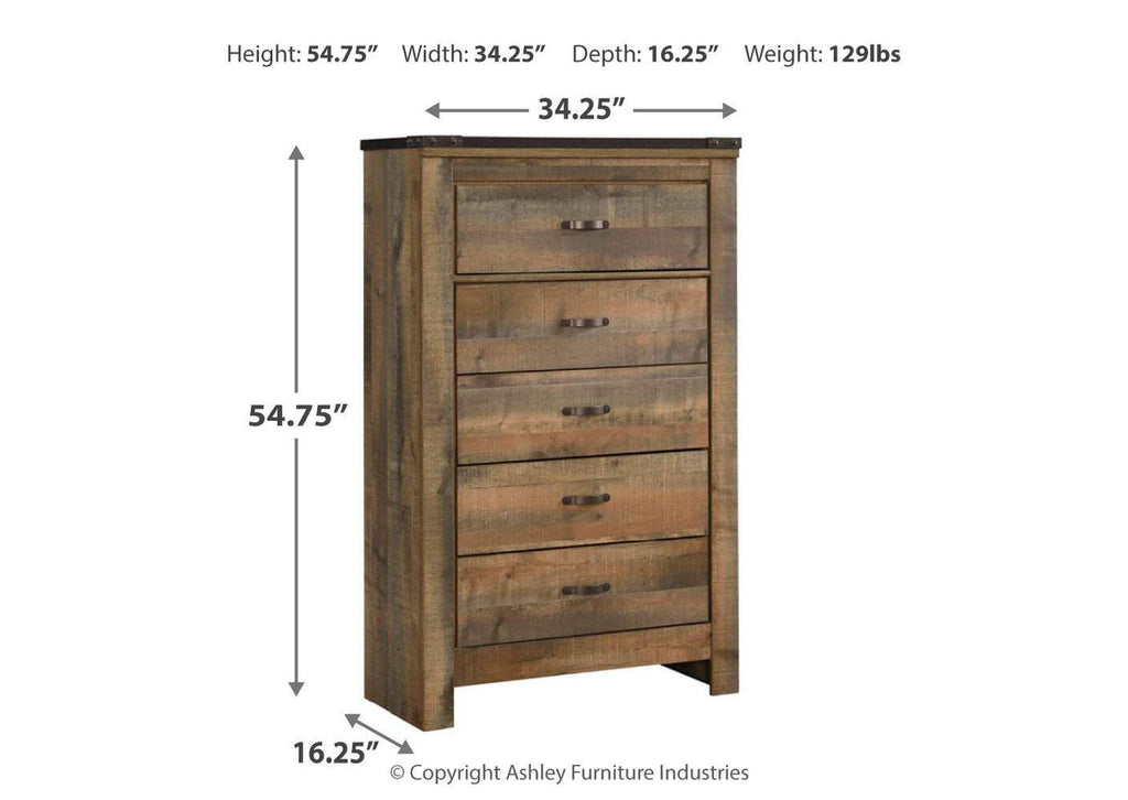 Trinell Queen Panel Bed with Dresser and Chest dimensions