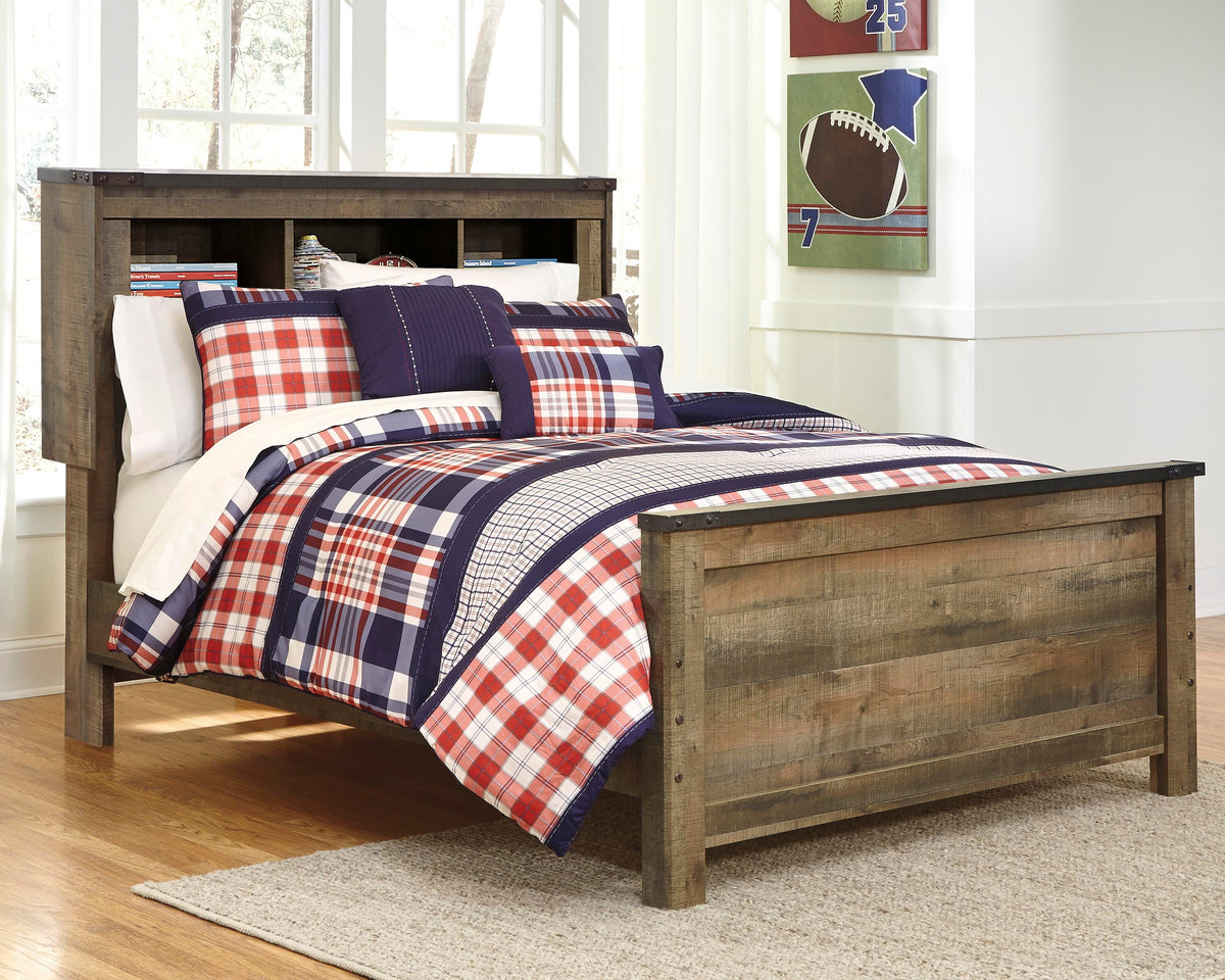 Trinell Full Bookcase Panel Bed in Brown, lifestyle view