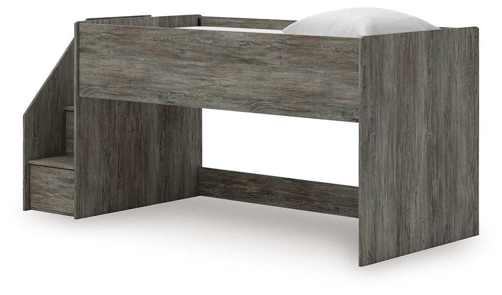 Frandern Twin Loft Bed in Gray, angle view