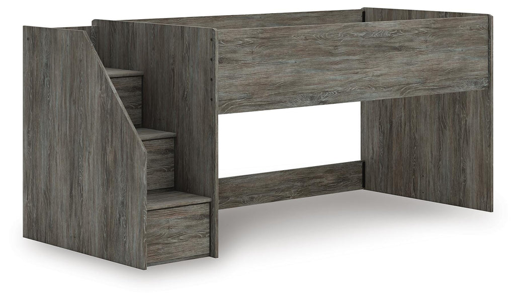 Frandern Twin Loft Bed in Gray, angle view
