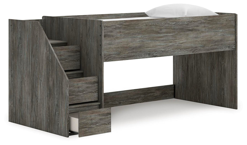 Frandern Twin Loft Bed in Gray, open view