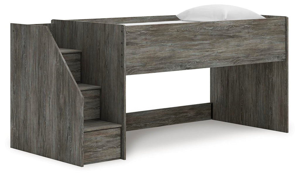 Frandern Twin Loft Bed in Gray, angle view