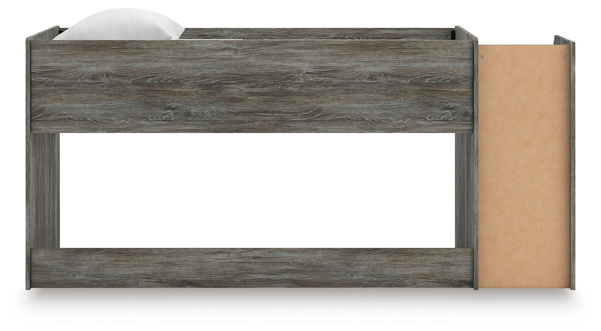 Frandern Twin Loft Bed in Gray, back view