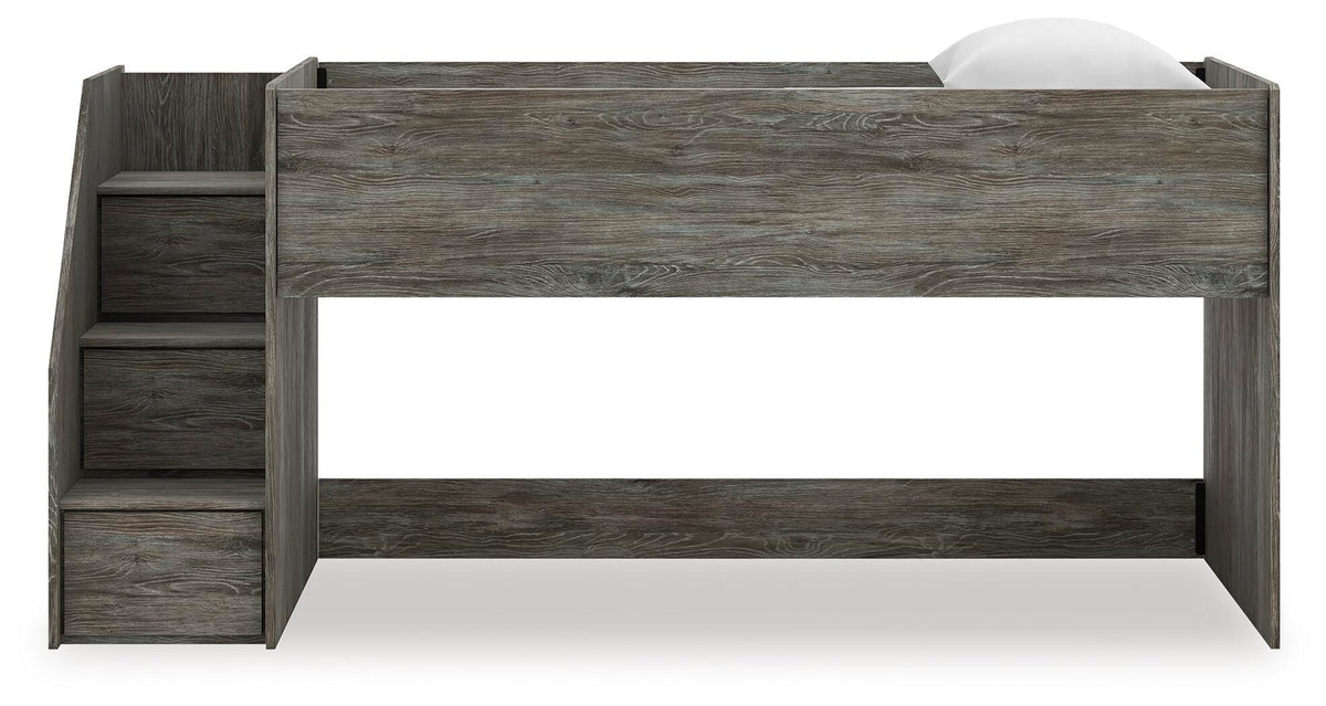 Frandern Twin Loft Bed in Gray, front view