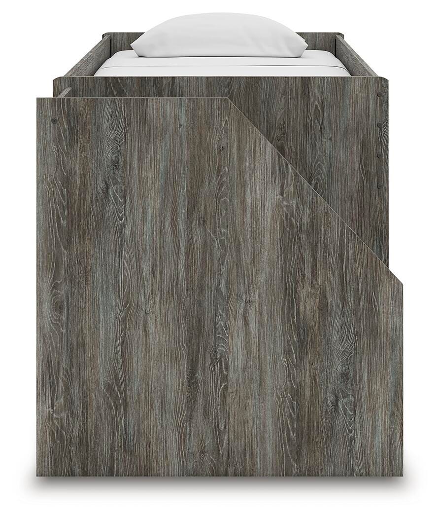 Frandern Twin Loft Bed in Gray, side view