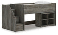 Frandern Twin Loft  Bed with Bookcase Storage in Gray, angle view