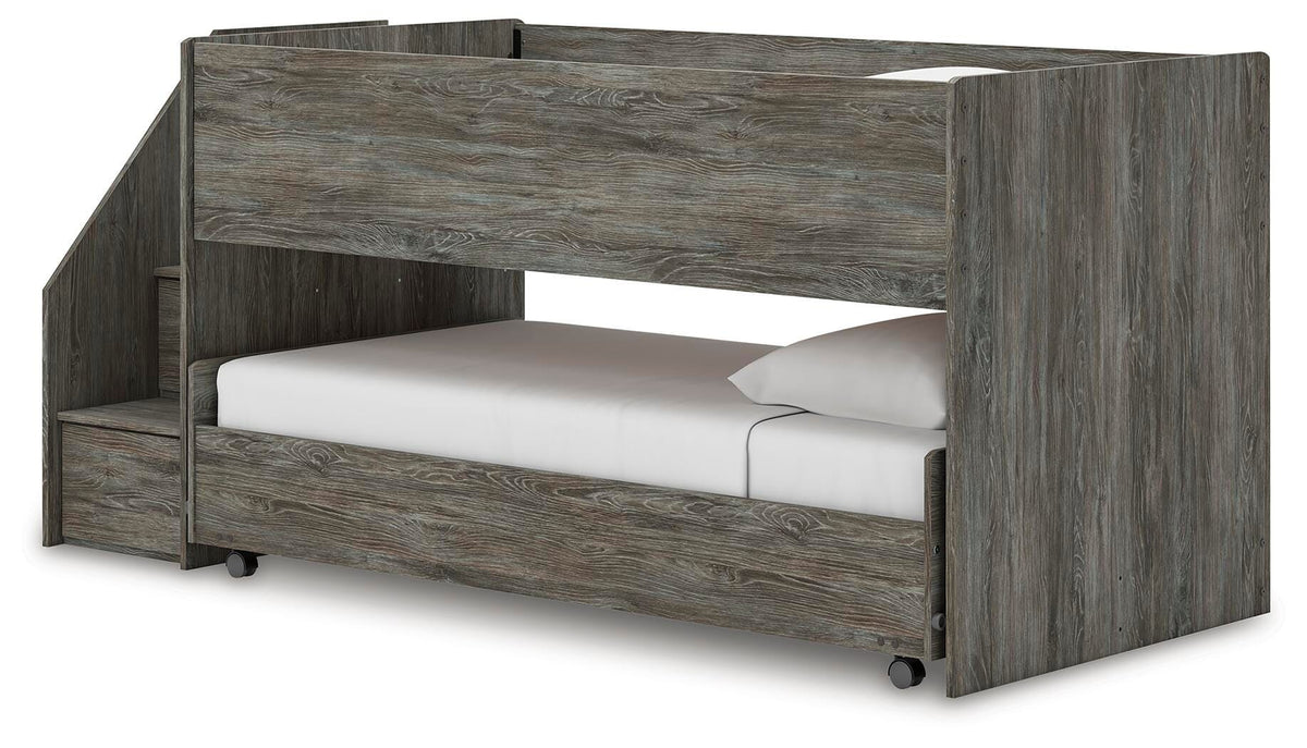 Frandern Twin over Twin Loft Bed in Gray, angle view