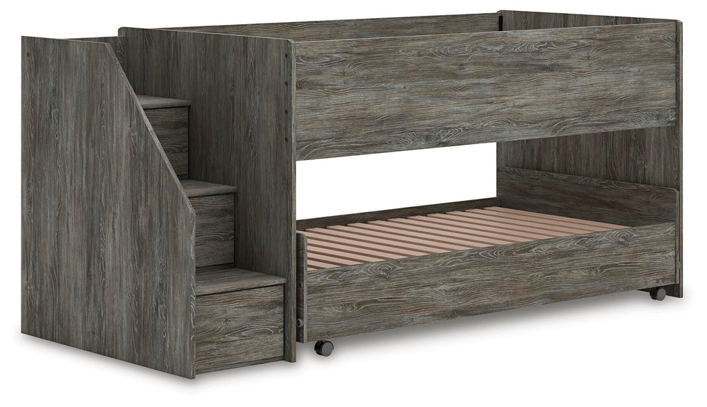 Frandern Twin over Twin Loft Bed in Gray, angle view