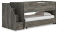 Frandern Twin over Twin Loft Bed in Gray, angle view