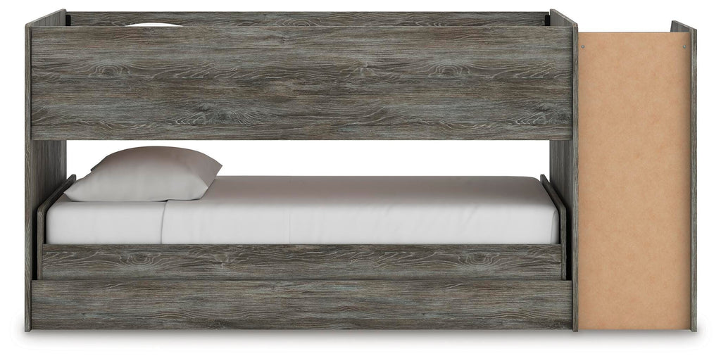 Frandern Twin over Twin Loft Bed in Gray, back view
