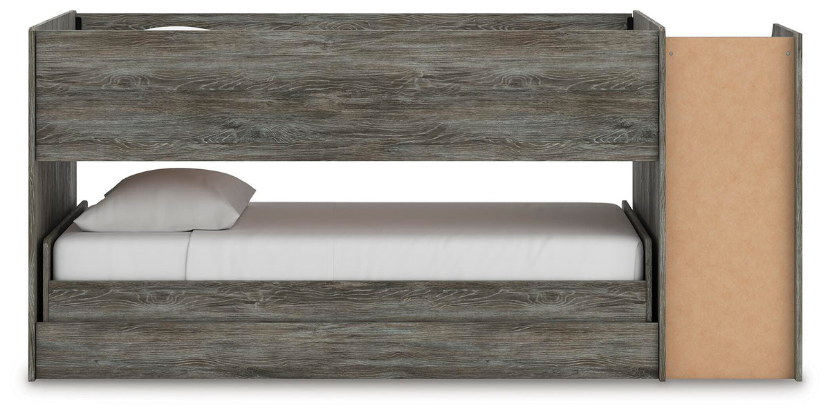 Frandern Twin over Twin Loft Bed in Gray, back view