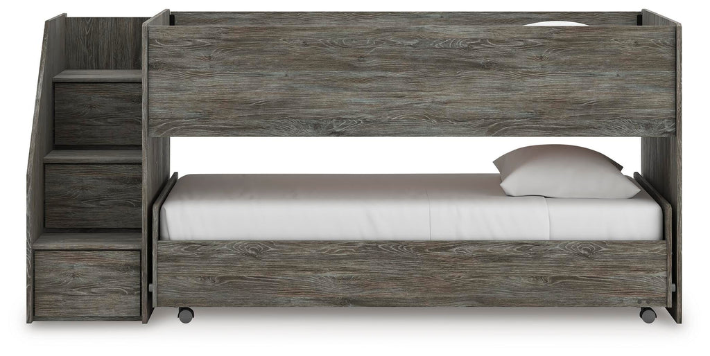 Frandern Twin over Twin Loft Bed in Gray, front view