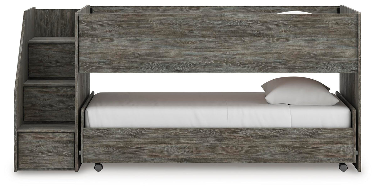 Frandern Twin over Twin Loft Bed in Gray, front view