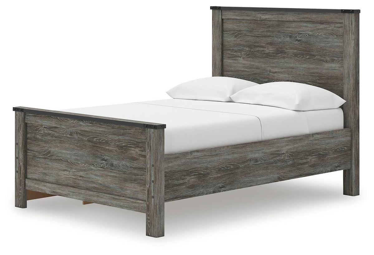 Frandern Full Panel Bed with Storage in Black/Gray, angle view