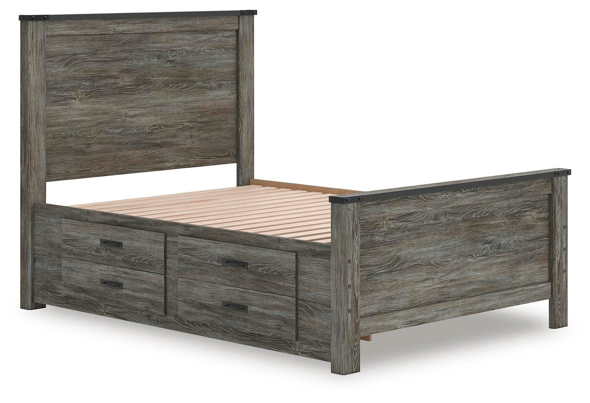 Frandern Full Panel Bed with Storage in Black/Gray, angle view