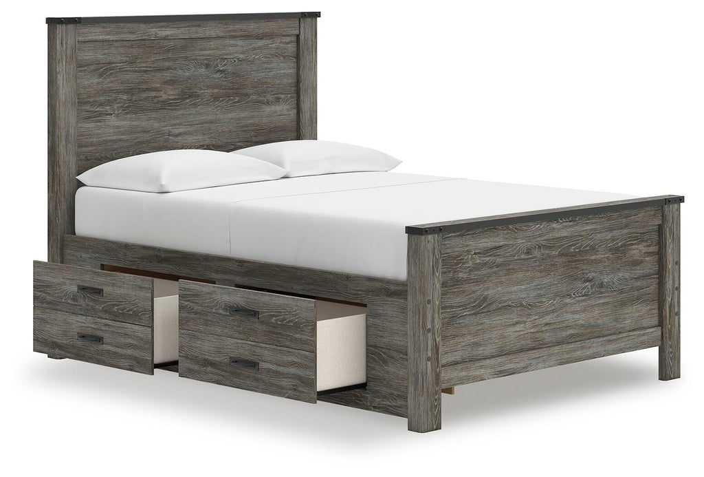 Frandern Full Panel Bed with Storage in Black/Gray, open view