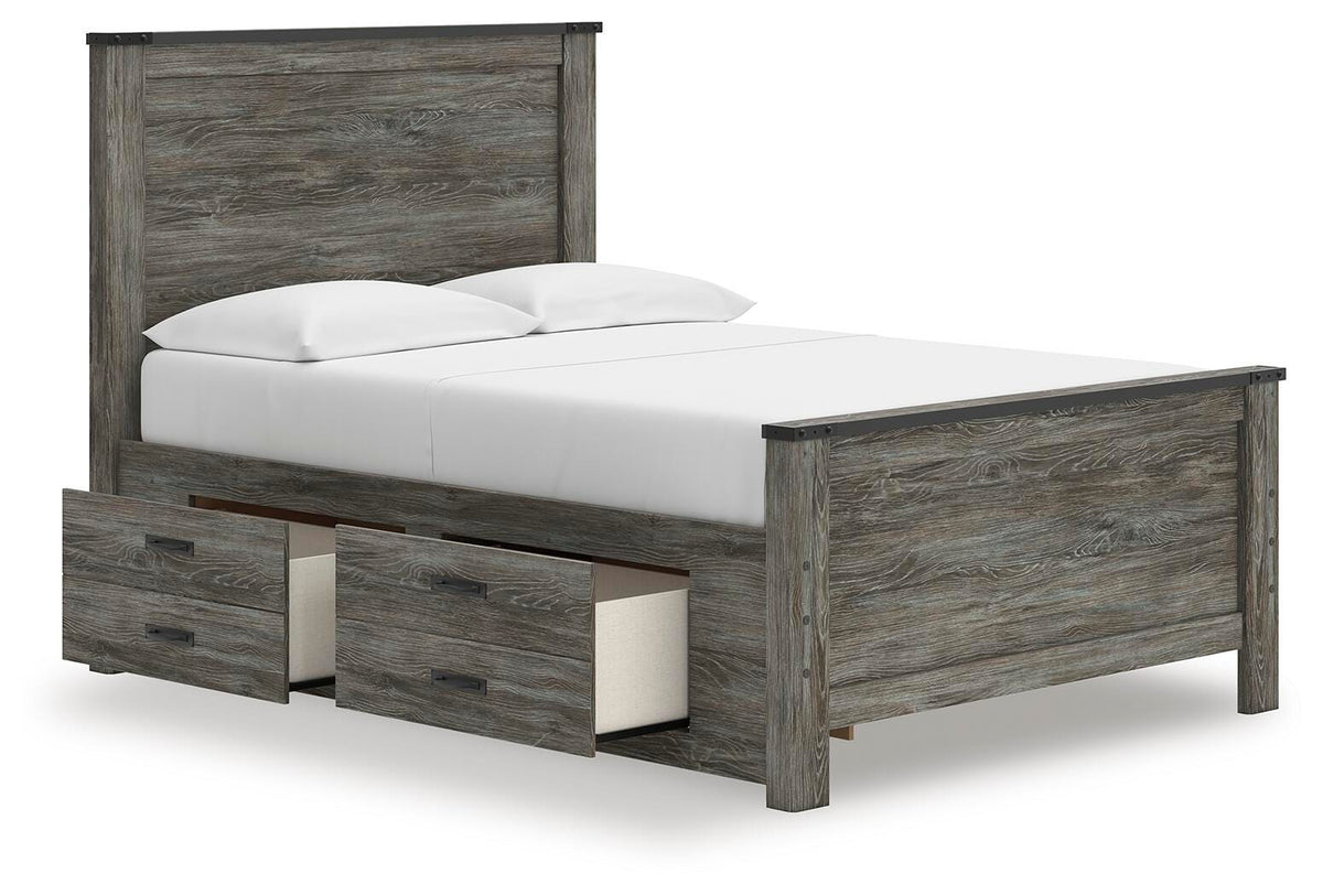 Frandern Full Panel Bed with Storage in Black/Gray, open view