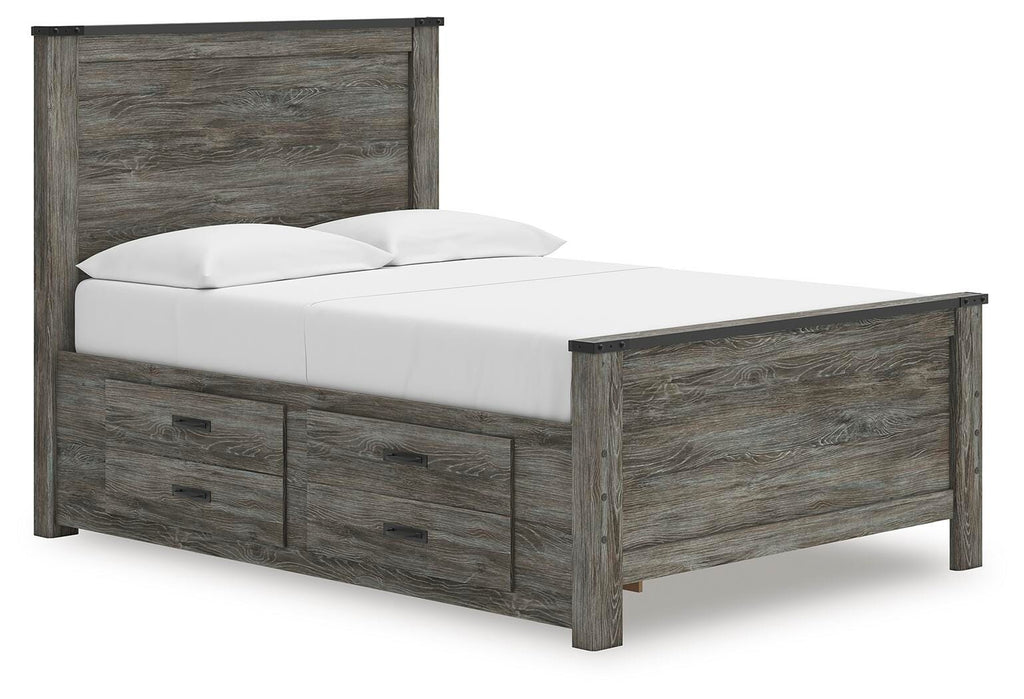 Frandern Full Panel Bed with Storage in Black/Gray, angle view