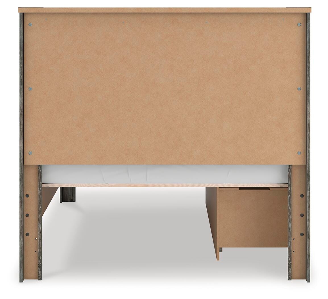 Frandern Full Panel Bed with Storage in Black/Gray, back view