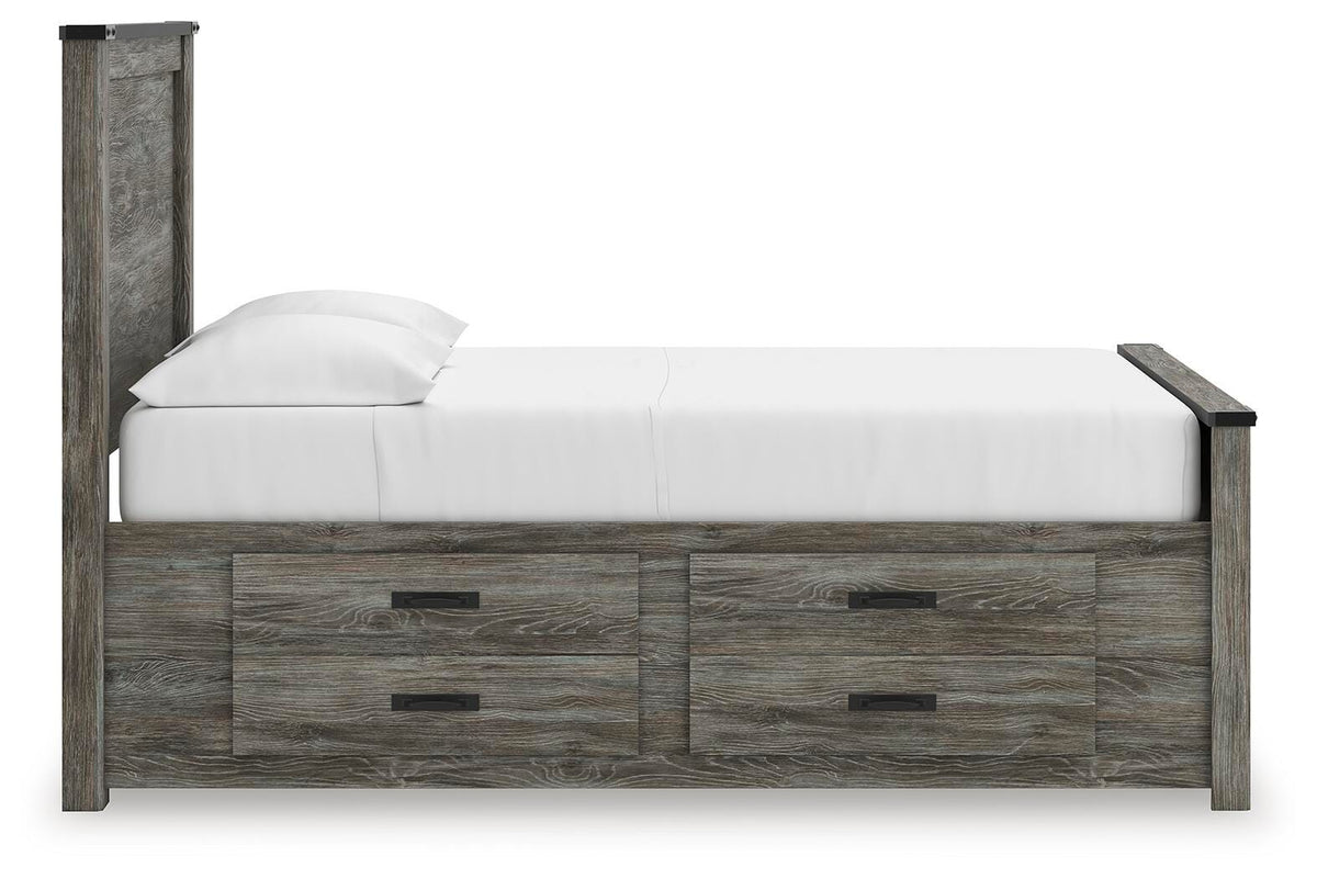 Frandern Full Panel Bed with Storage in Black/Gray, side view