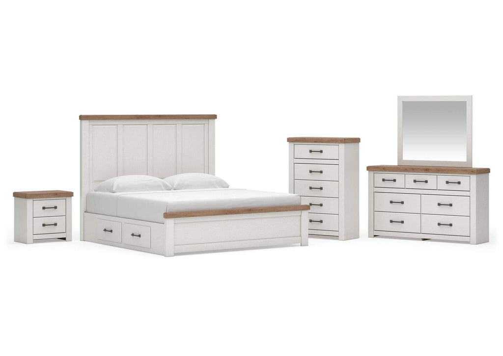 Savonport King Panel Bed with Storage, Dresser, Mirror, Chest and Nightstand