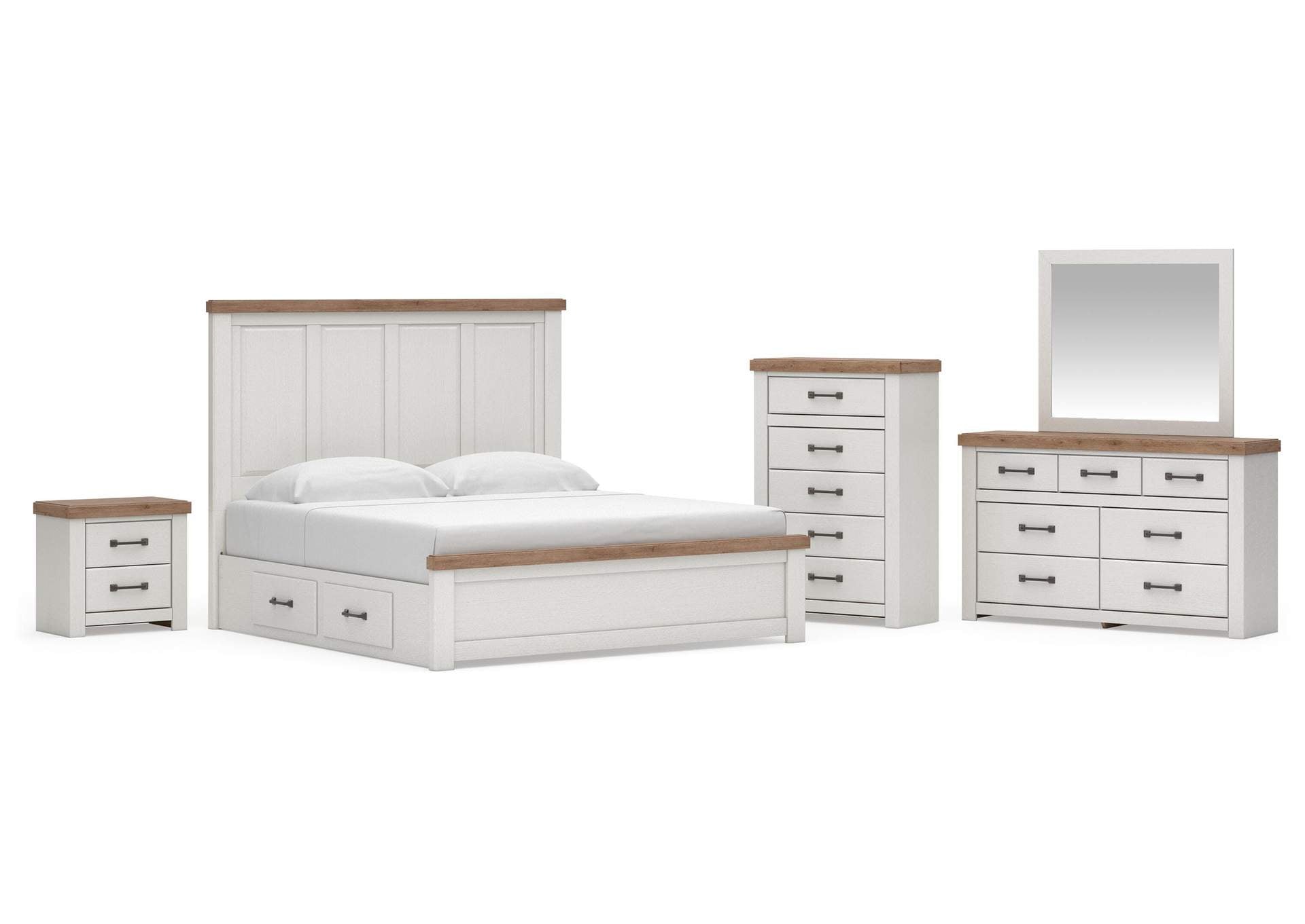 Savonport King Panel Bed with Storage, Dresser, Mirror, Chest and Nightstand