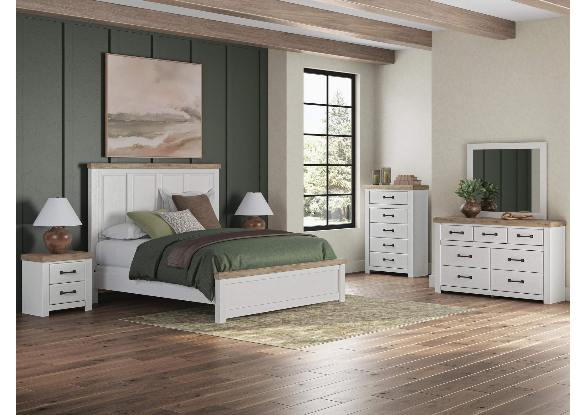 Savonport King Panel Bed, Dresser, Mirror, Chest and Nightstand