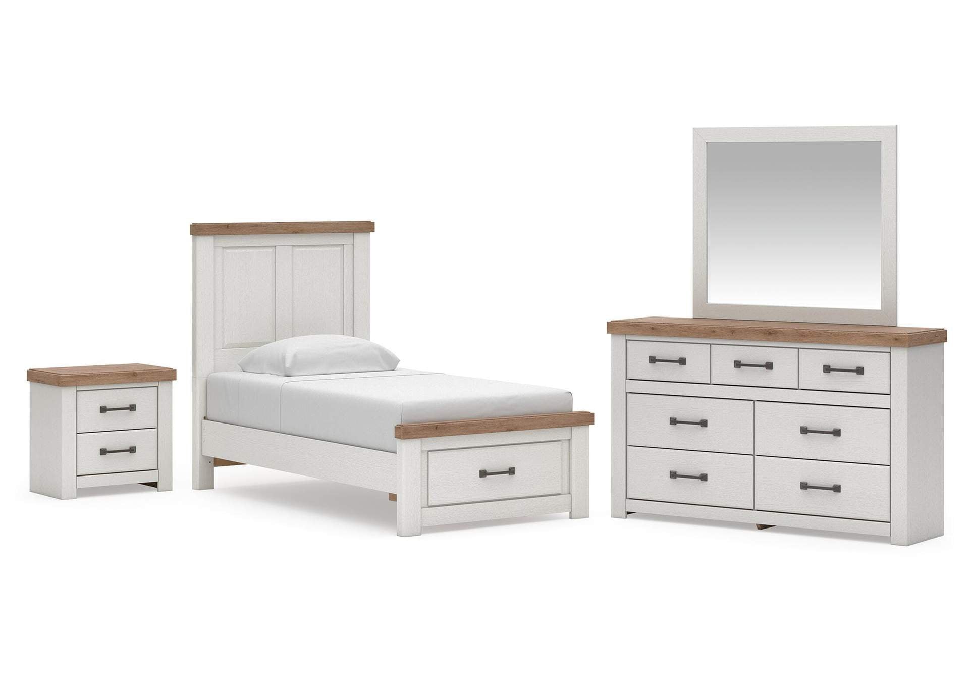 Savonport Twin Panel Storage Bed. Dresser, Mirror and Nightstand