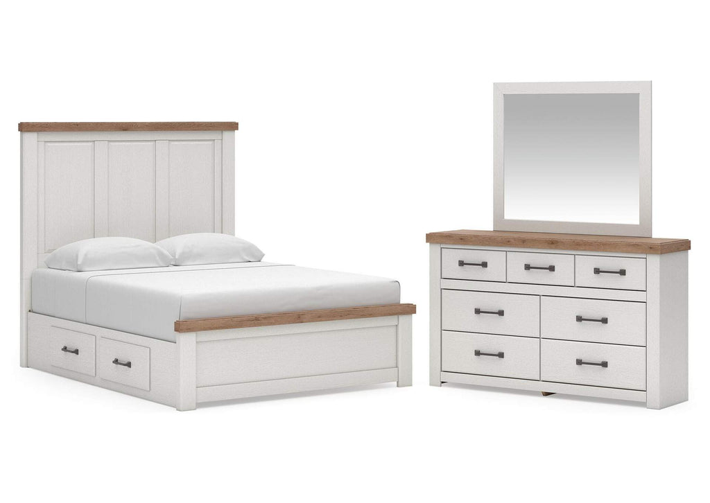 Savonport Queen Panel Bed with Storage, Dresser and Mirror