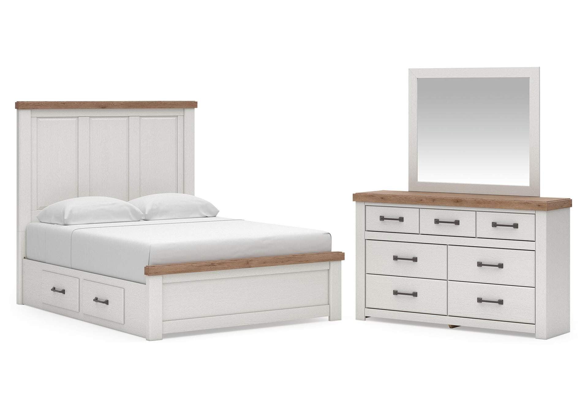 Savonport Queen Panel Bed with Storage, Dresser and Mirror