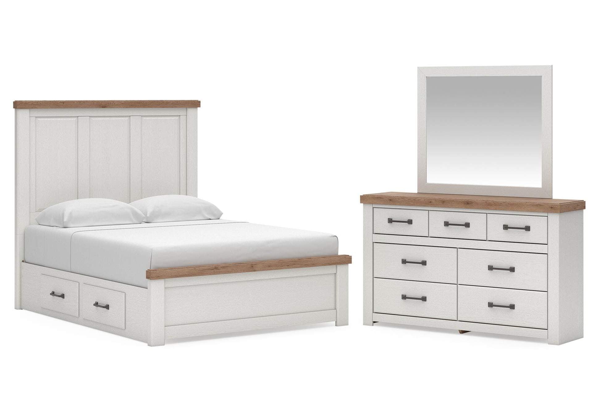 Savonport Queen Panel Bed with Storage, Dresser and Mirror
