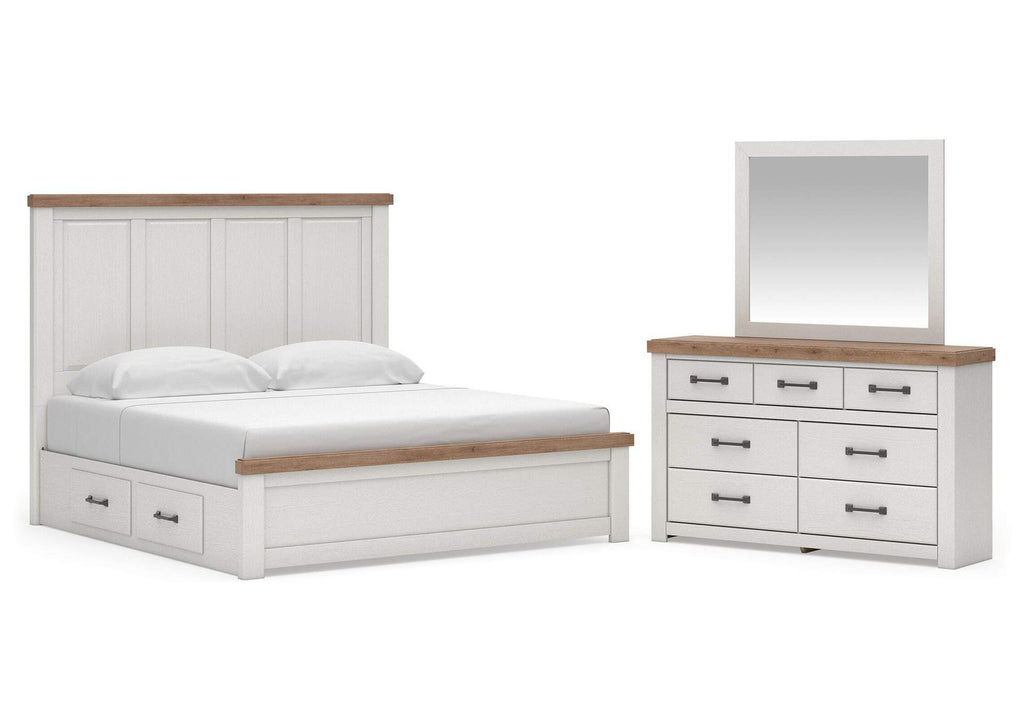 Savonport King Panel Bed with Storage, Dresser and Mirror