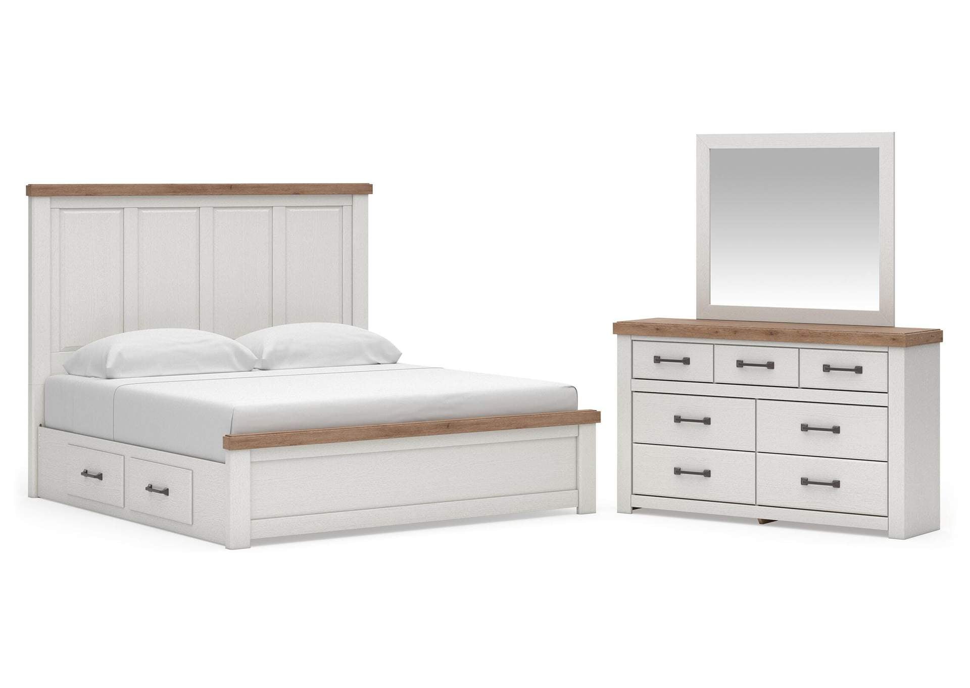Savonport King Panel Bed with Storage, Dresser and Mirror