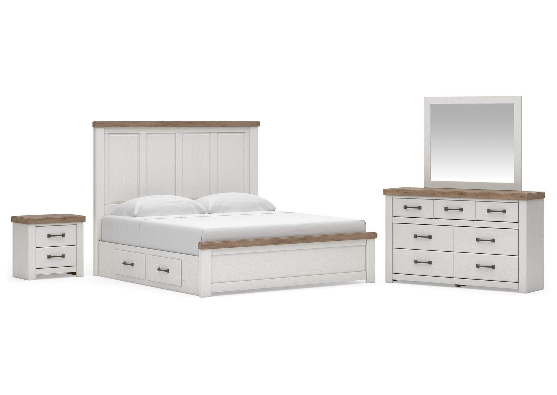 Savonport King Panel Bed with Storage. Dresser, Mirror and Nightstand