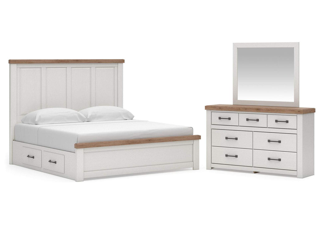 Savonport King Panel Bed with Storage, Dresser and Mirror